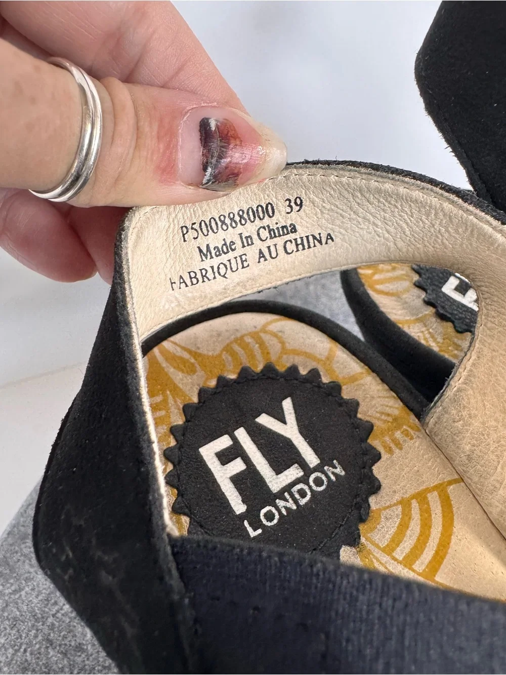 Fly London Yaji Black Leather Wedge Heels Sandals 39